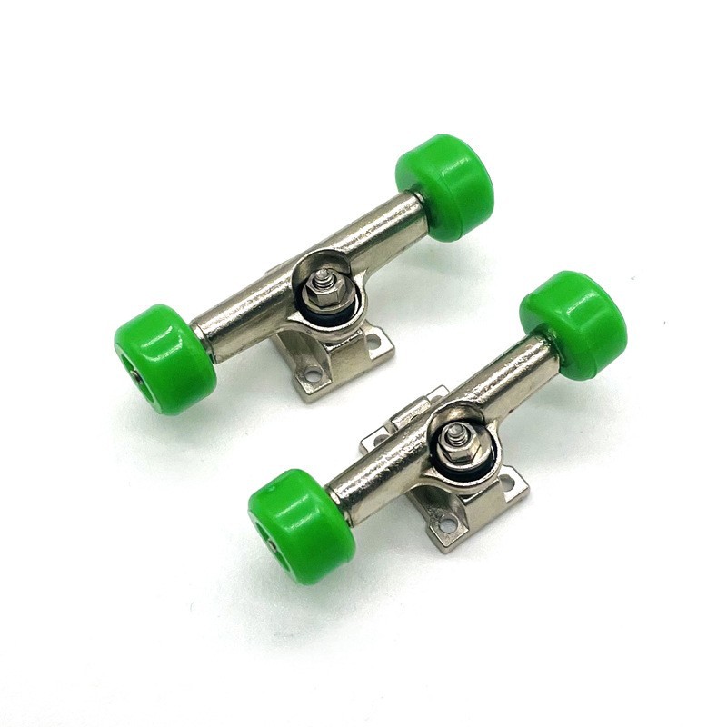 A pair of green wheels and a bridge